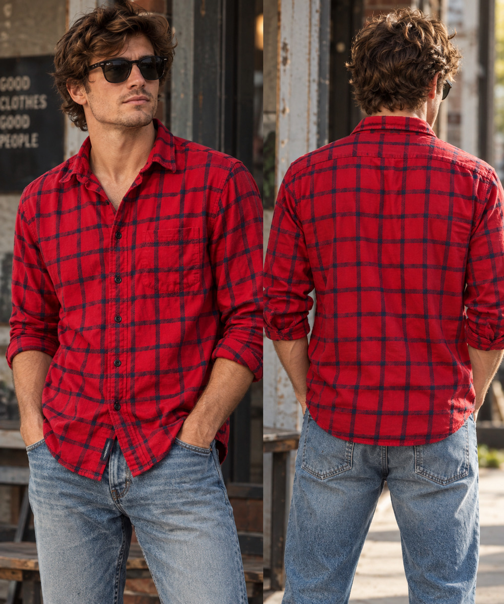 Mens American Eagle AE Soft Red Plaid Flannel Long Sleeve Shirt Grunge Large
